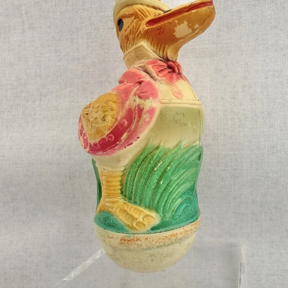 Antique Viscoloid Co Celluloid Duck Dapper Monocle Top Hat Vintage Roly-Poly Toy